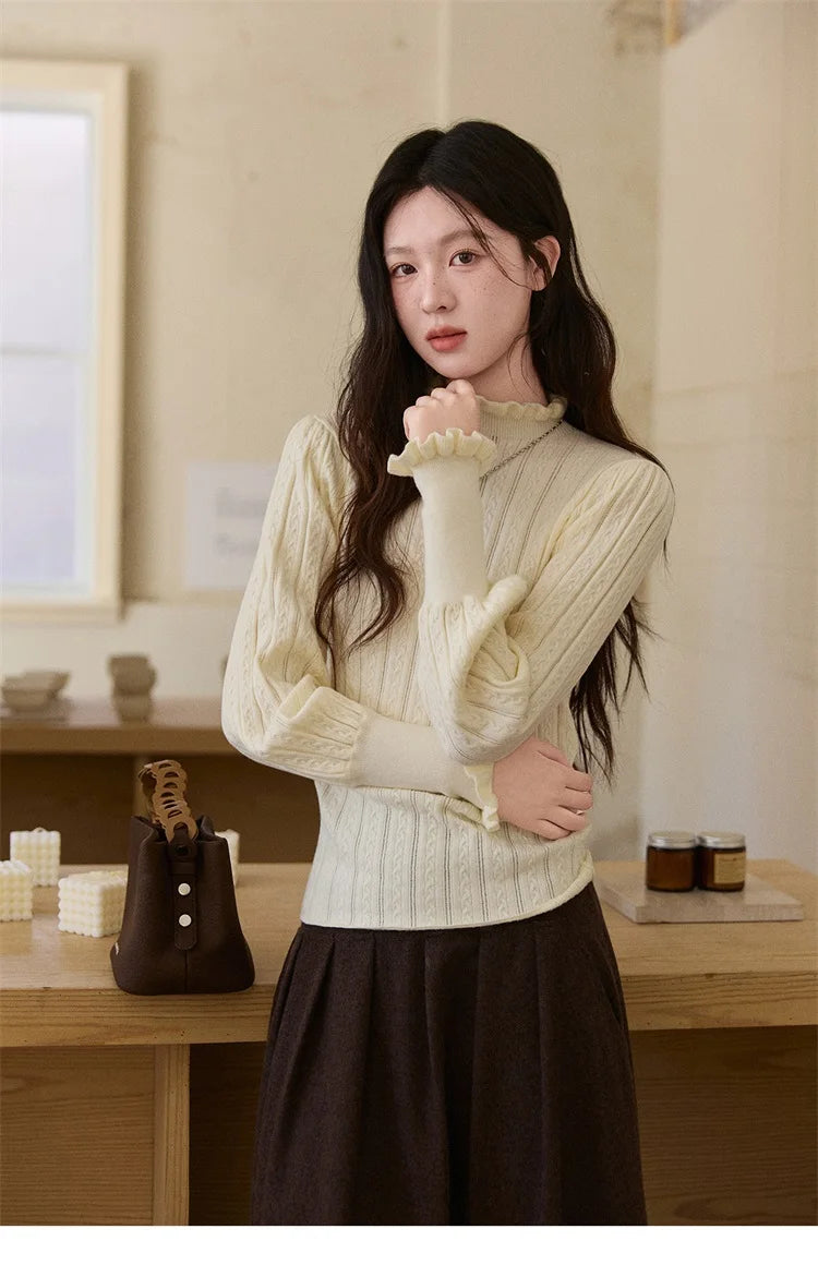 Mishow Half Turtleneck Ruffle Lantern Sleeve Top MXE93Z2810