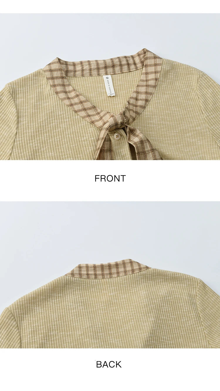 Mishow Yellow Vintage Plaid Bowknot V-Neck Cardigan MXE16Z1168