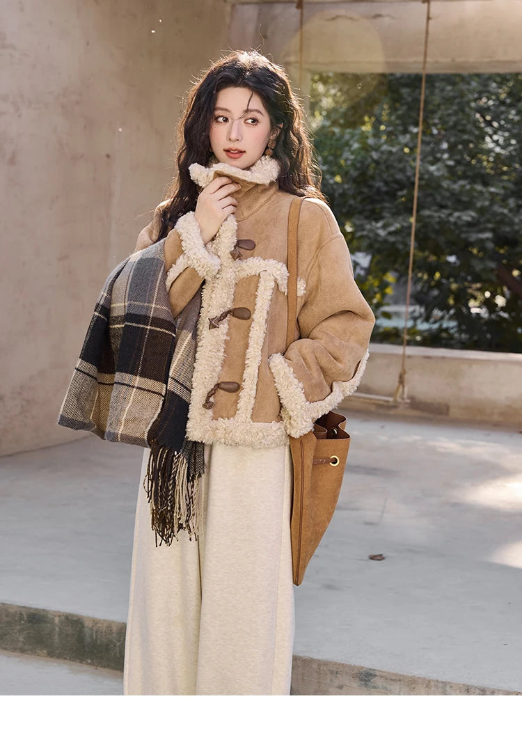 Mishow Vintage Cow Horn Button Lamb Wool Coat MXD35W0492