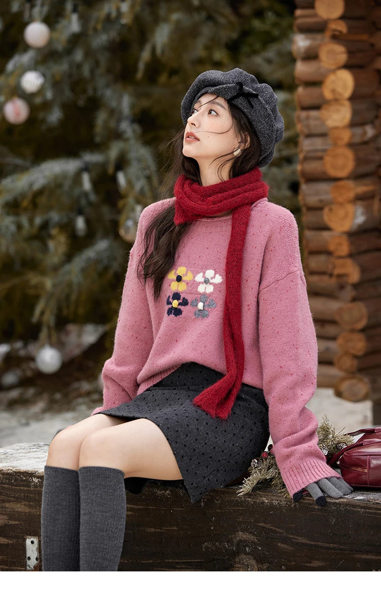 Mishow Wool Blend Flower Color Dots O-Neck Pullover MXD56Z1066