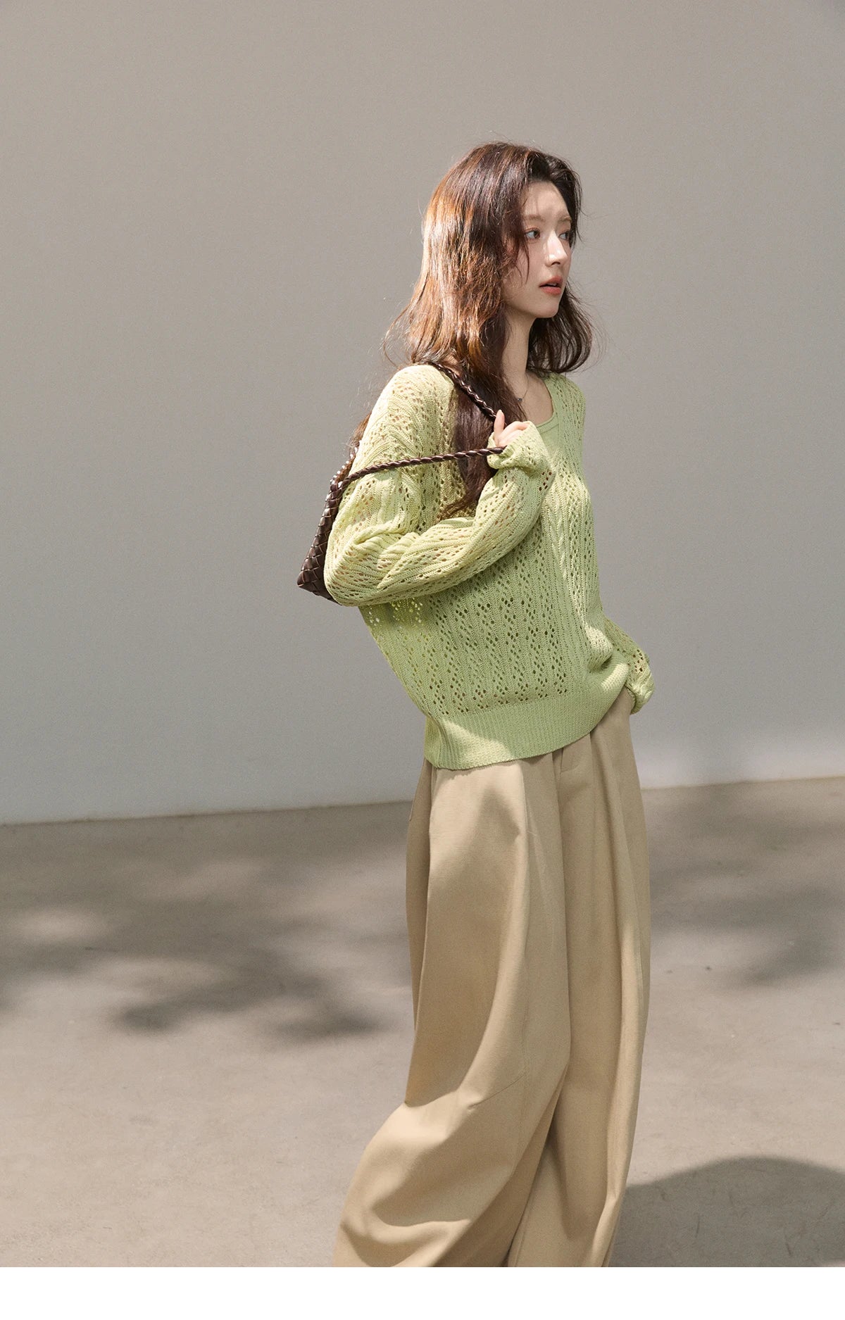 Mishow Green Hollow Cable Knit Top & Camisole Set MXF16T1524