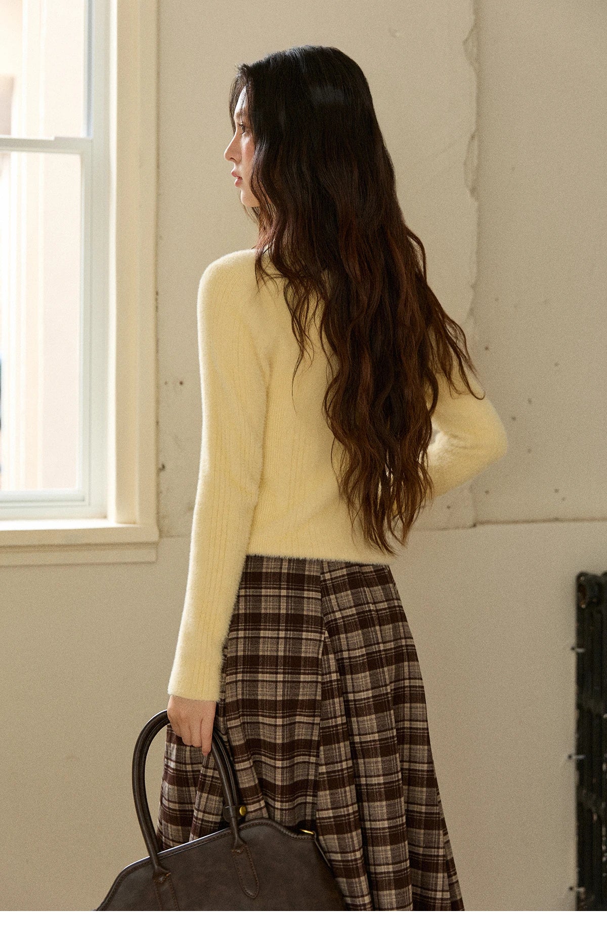 Mishow Yellow Imitation Mink Fur Turn-Down Cardigan MXE89Z2671