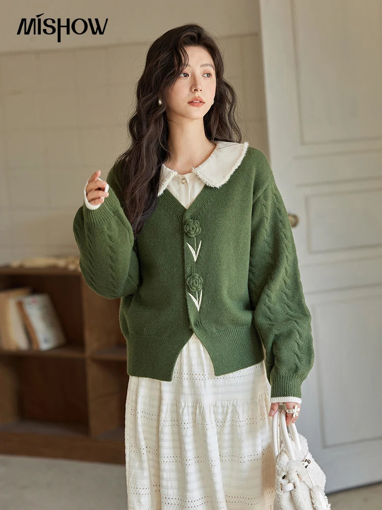 Mishow Three-Dimensional Flowers V-Neck Cardigan MXD36Z0894
