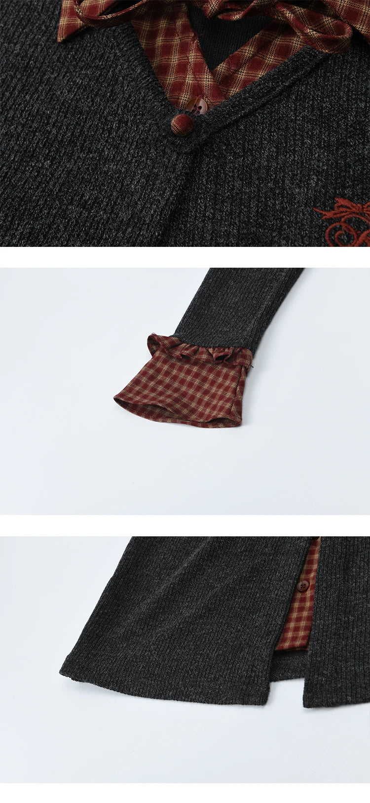 MISHOW Fake Two Knitted Sweater Plaid Splicing Flare Sleeve MXE45Z1401