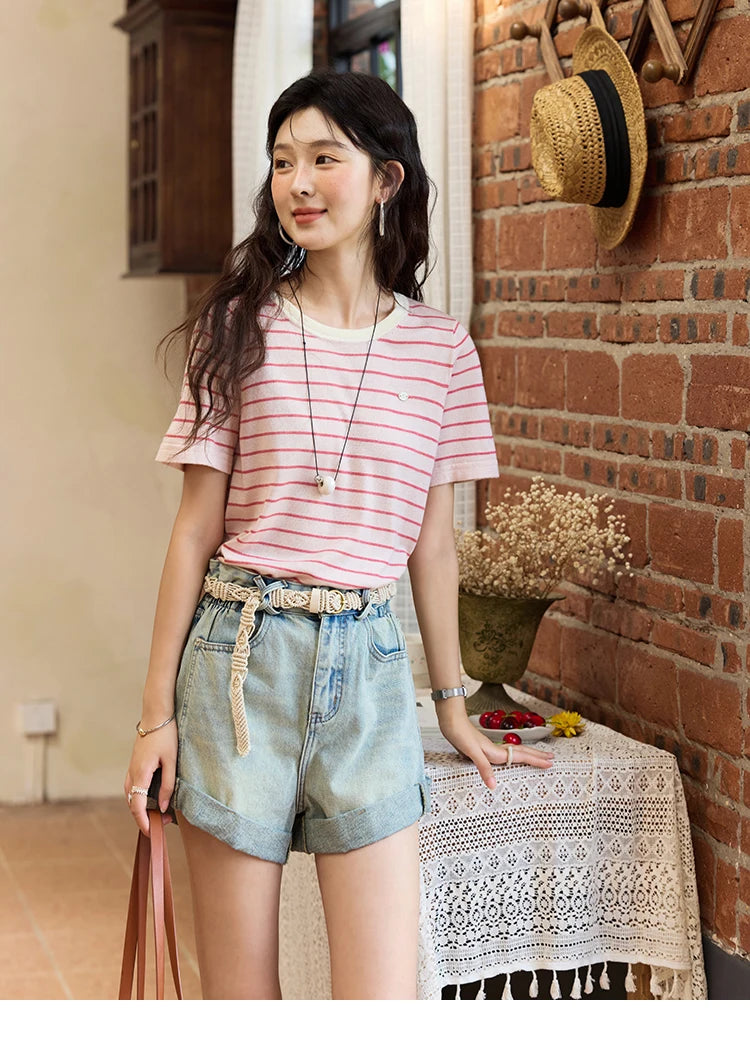 Mishow Striped Contrast Round Neck Tee MXE35Z1270