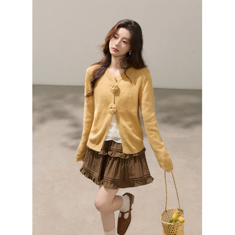Mishow Flower Decor Mohair Fork Knit Cardigan MXF15Z3051