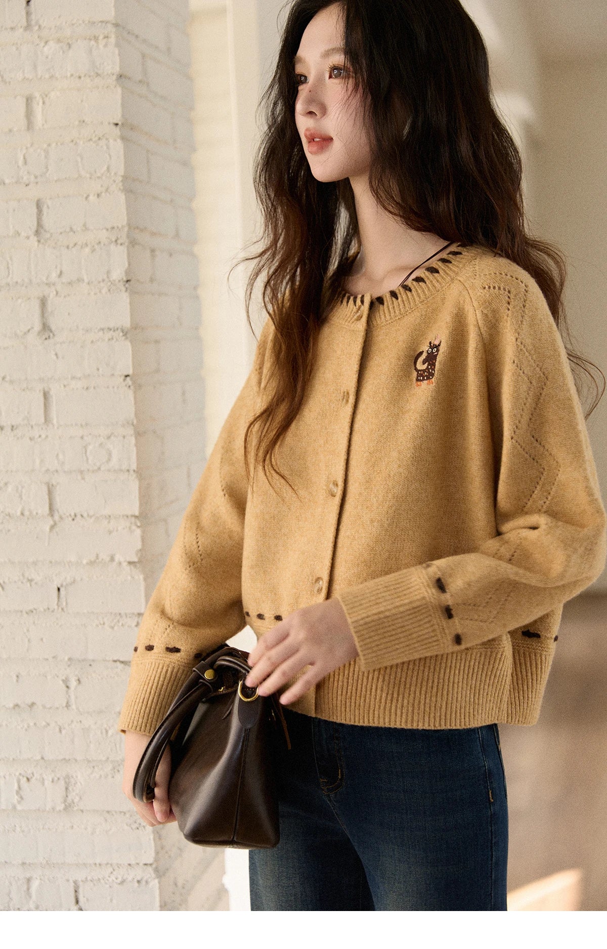 Mishow Retro Orange Little Fox Embroidered Cardigan MXE88Z2598