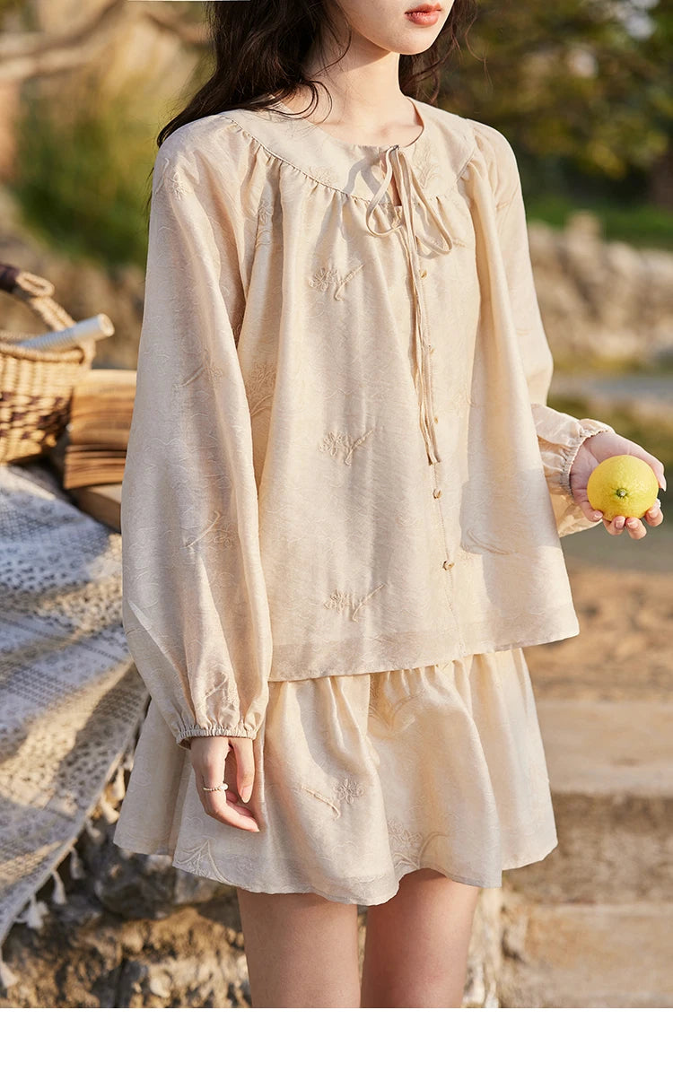 Mishow Iris Embroidery Blouse & Elastic Waist Skirt Set MXE13T0454