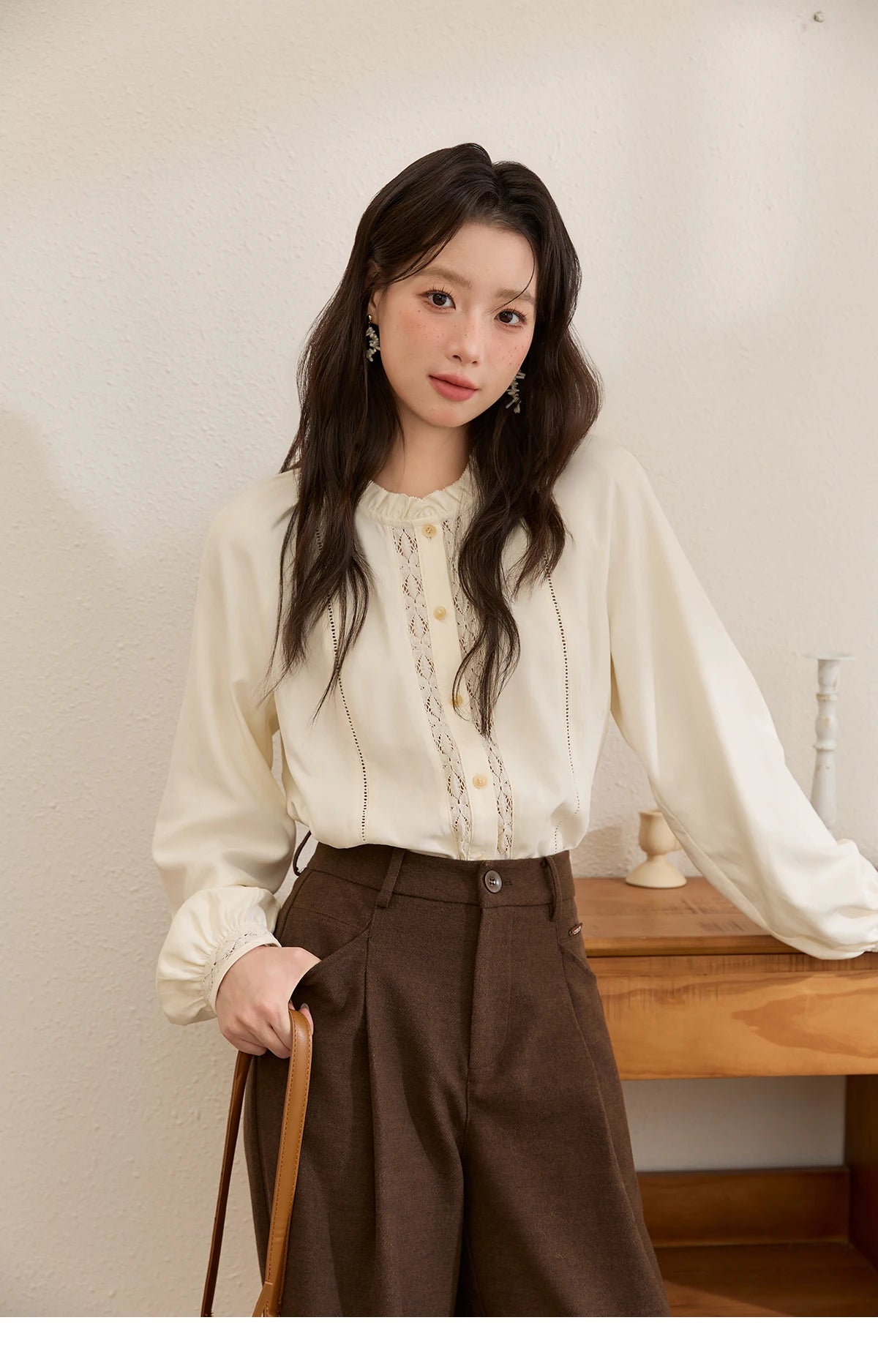 MISHOW Brown Wide-Leg Pants High Waist Drape Trousers MXE51K1094