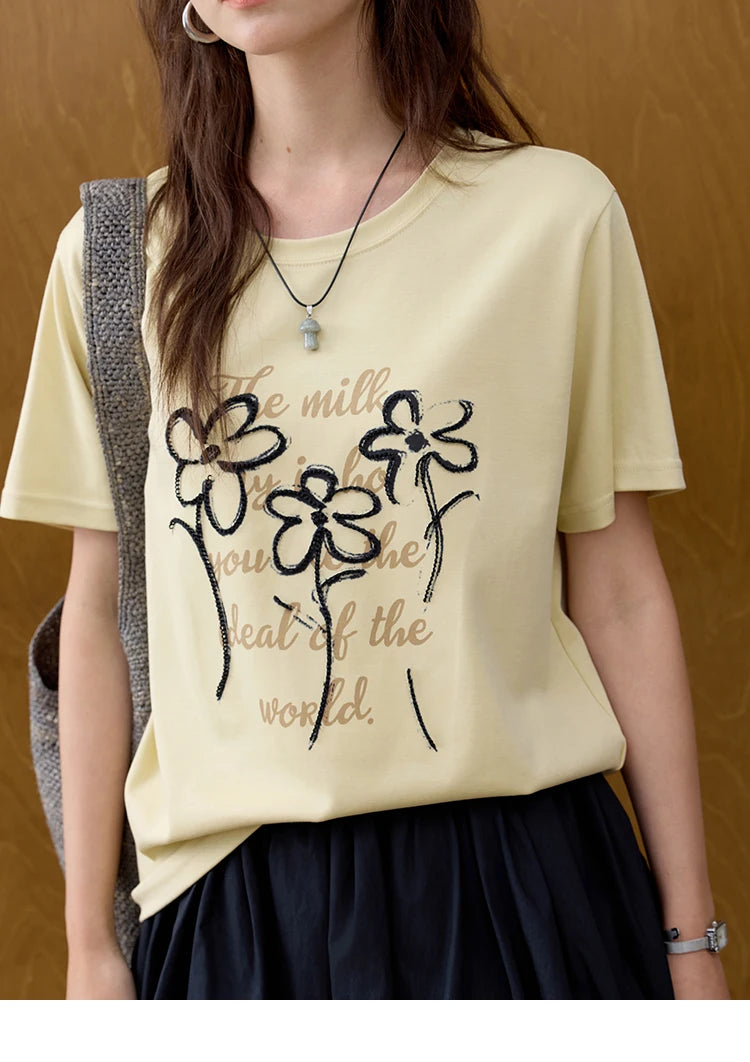 Mishow Embroidered Flower Round Neck Tee MXE33T0498
