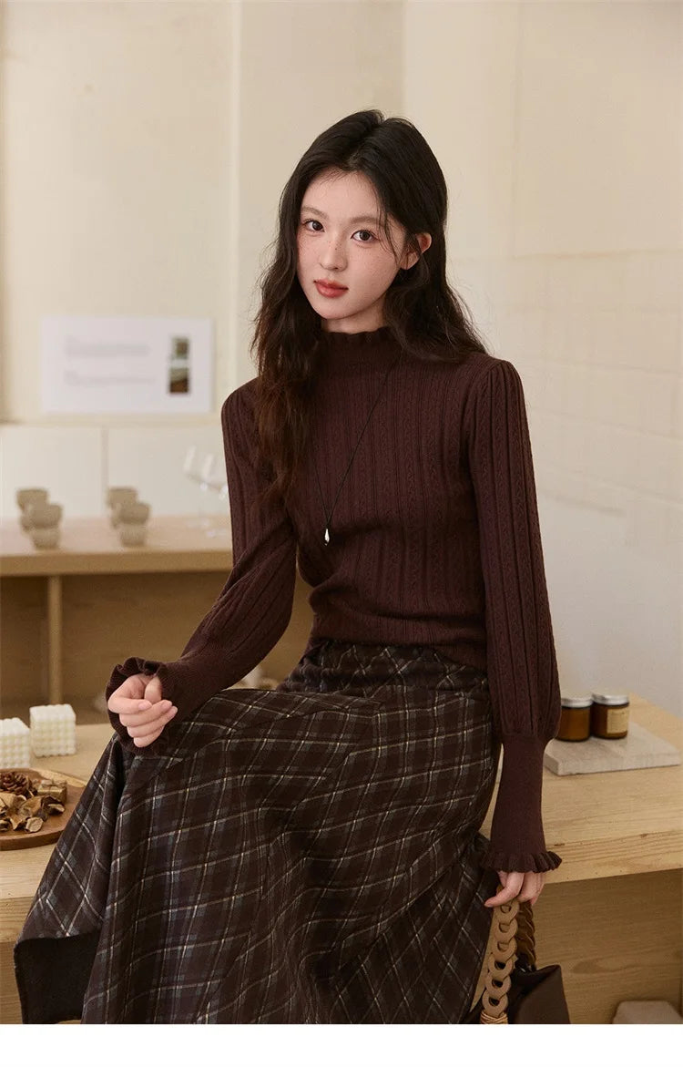 Mishow Half Turtleneck Ruffle Lantern Sleeve Top MXE93Z2810