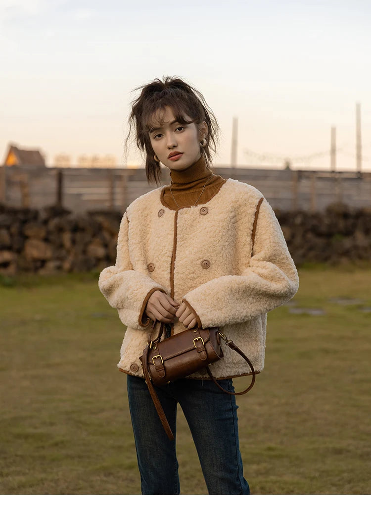 MISHOW Lamb Wool Coat Double Breasted French Lambswool MXB45W0850