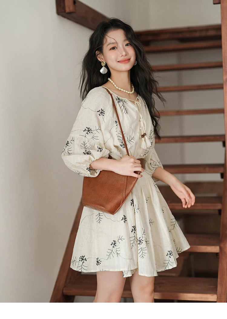 MISHOW Embroidered Doll Lantern Sleeve Dress MXE41L2480