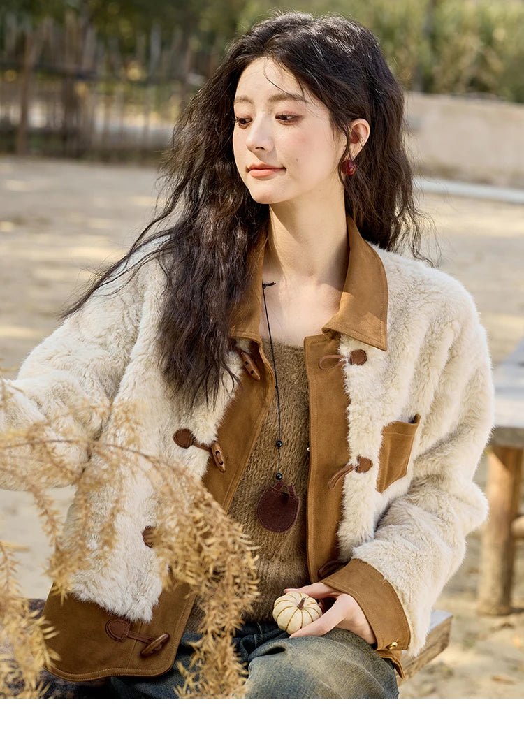 Mishow Lamb Wool Ox Horn Button Short Jacket MXD36W0504