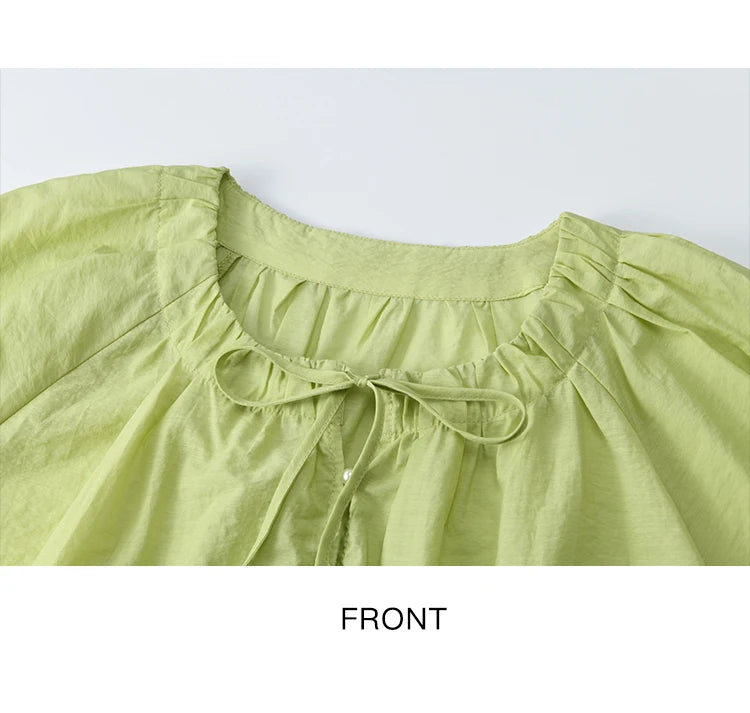 MISHOW Round Neck Blouse Lace Up Puff Sleeve MXE36X1875