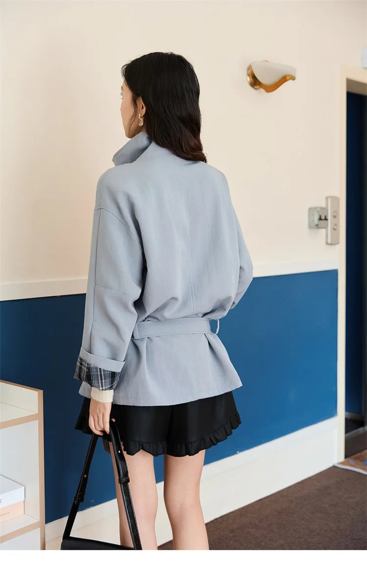 Mishow Blue Plaid Two-Sided Trench Coat MXE48W0871
