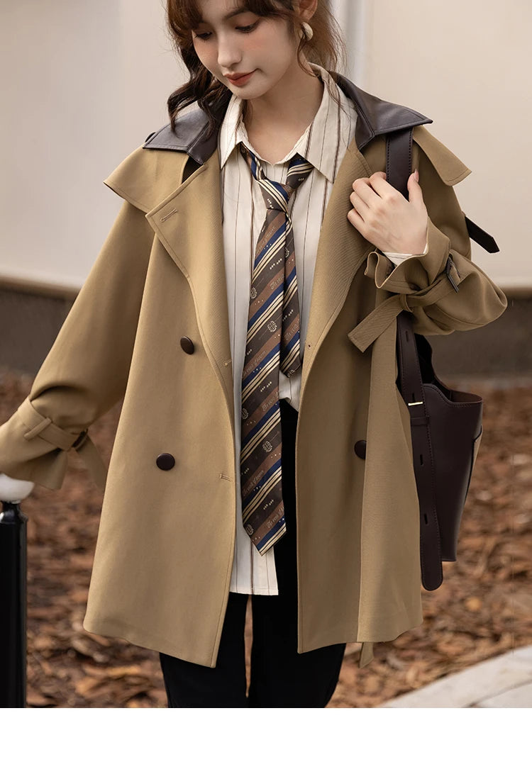 Mishow Polo Collar Patchwork Long Trench Coat MXB33W0399