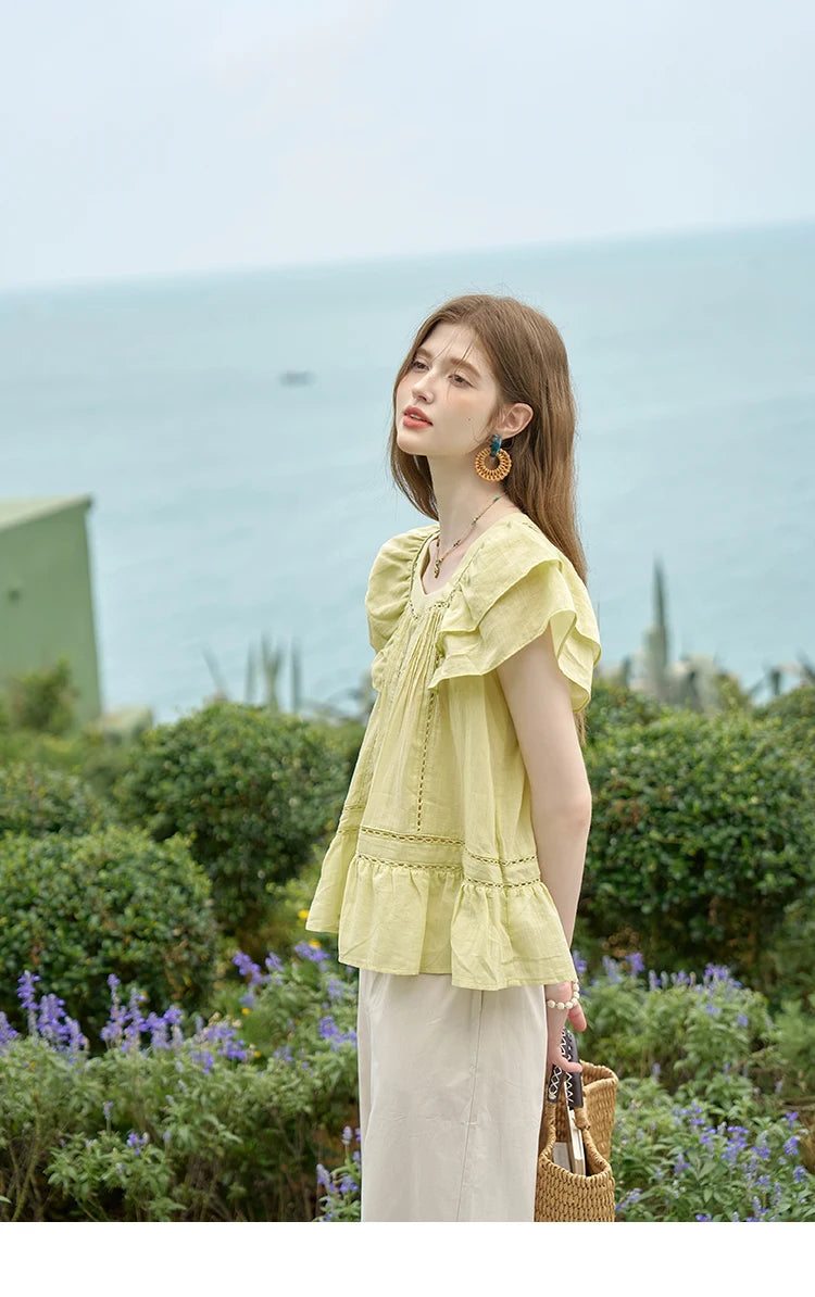 MISHOW Lace Flying Sleeve Blouse Square Neck MXD30X1574