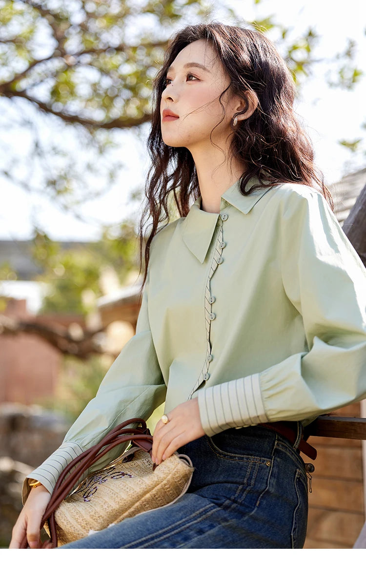 MISHOW Pink Embroidered Linen Blouse Square Collar MXE35X1834