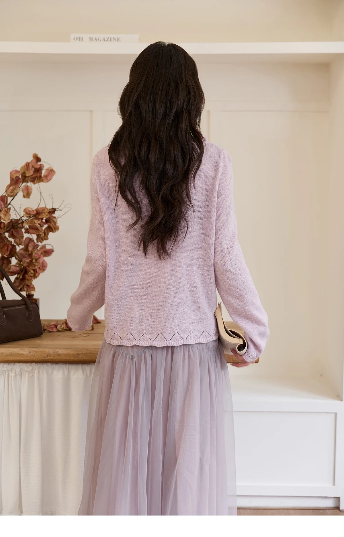 Mishow Beige V-Neck Wood Ear Hollow Sweater MXE51Z2595