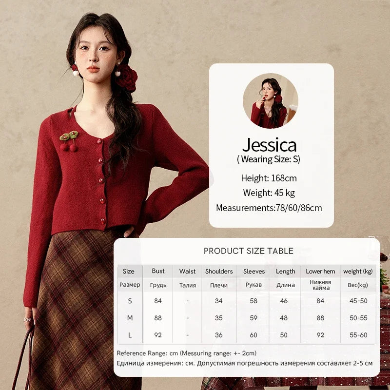 Mishow Red Cherry Ornament Slim V-Neck Cardigan MXD112Z1006