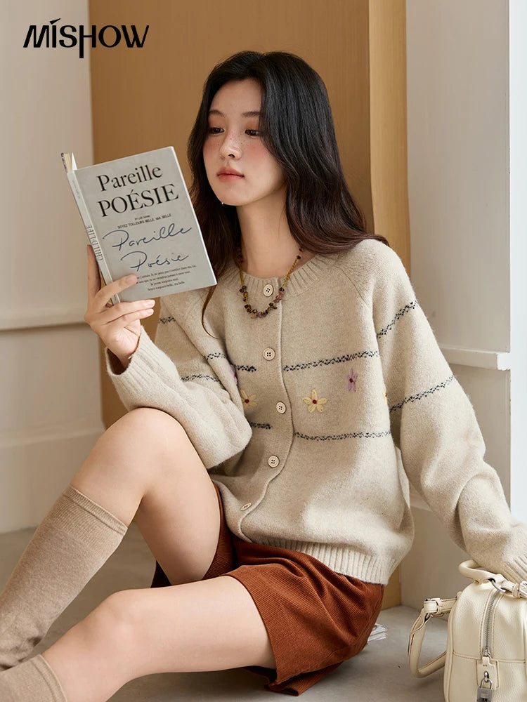 Mishow Blue Flower Embroidered Loose Cardigan MXE46Z2581
