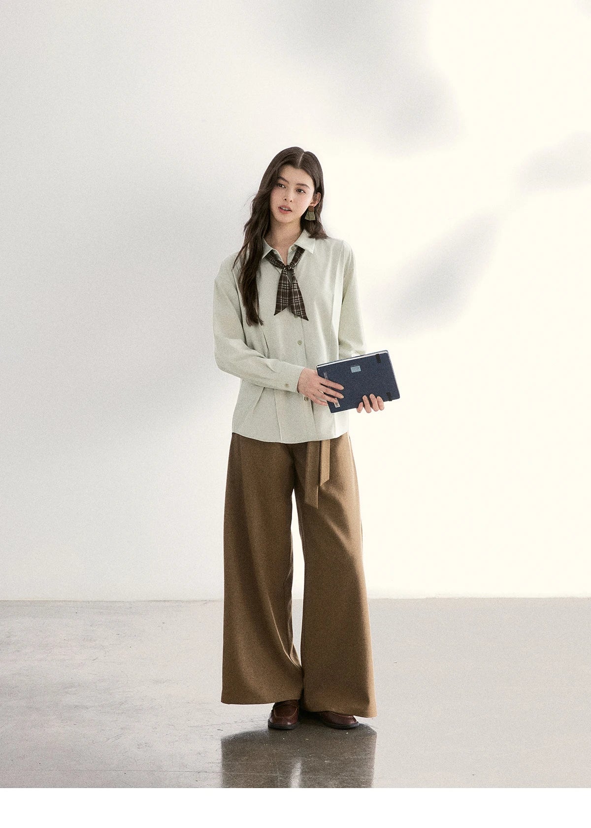 MISHOW Brown Wide Leg Pants Strap Design High Waist Elastic MXF11K1134