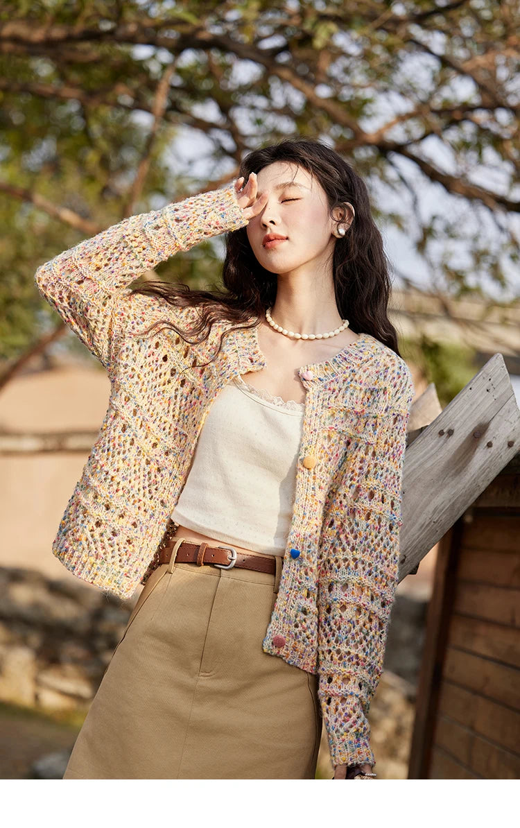 Mishow Rainbow Button Hollow Knit Cardigan MXE13Z1110
