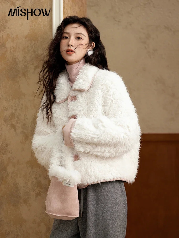 Mishow Suede Plush Lamb Wool Spliced Jacket MXD59W0753