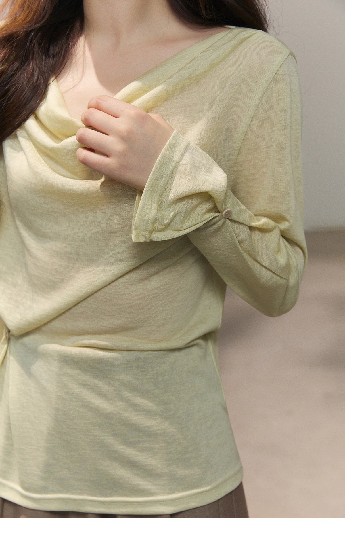 Mishow Multi Colored Swinging Collar Flare Sleeve Top MXF13T1473