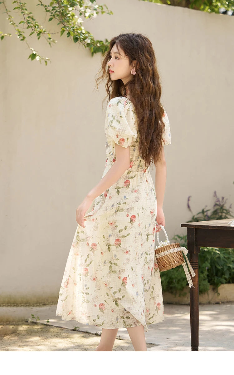 Mishow French A-Line Ruffled V-Neck Puff Sleeve Dress MXC33L1465