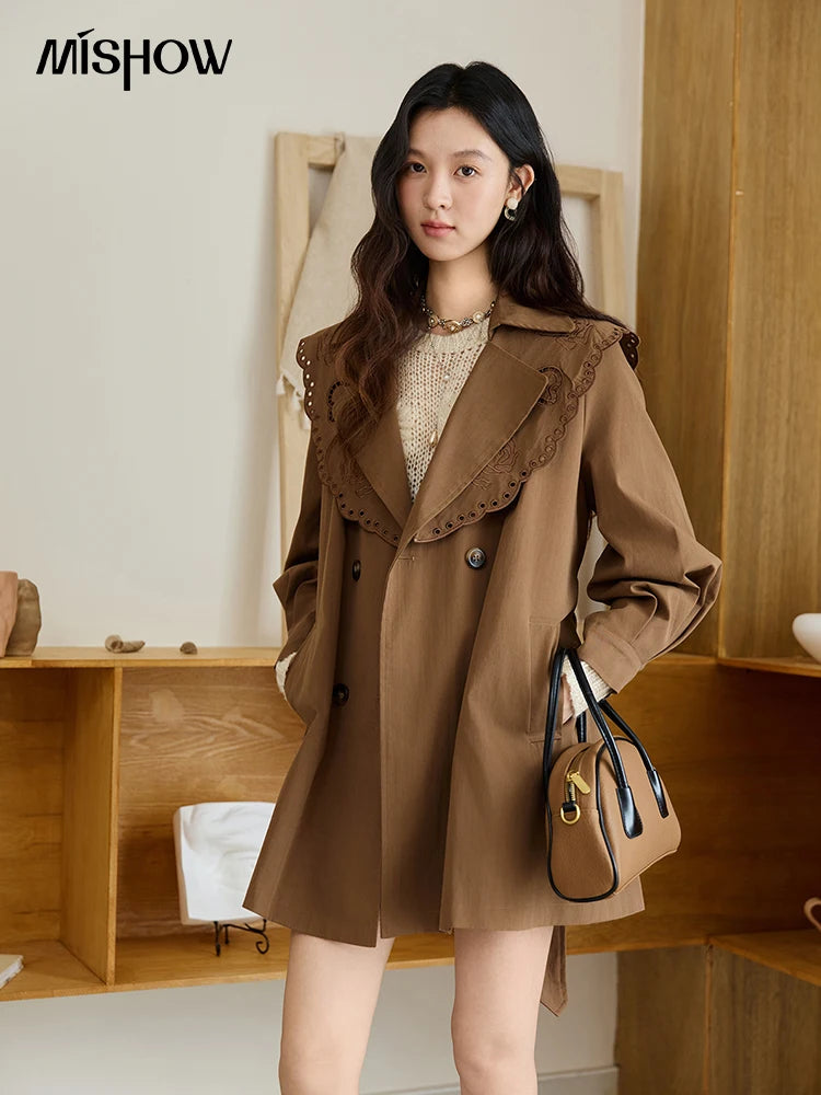 Mishow Hollow Embroidery Mid-Length Trench Coat MXE46W0862