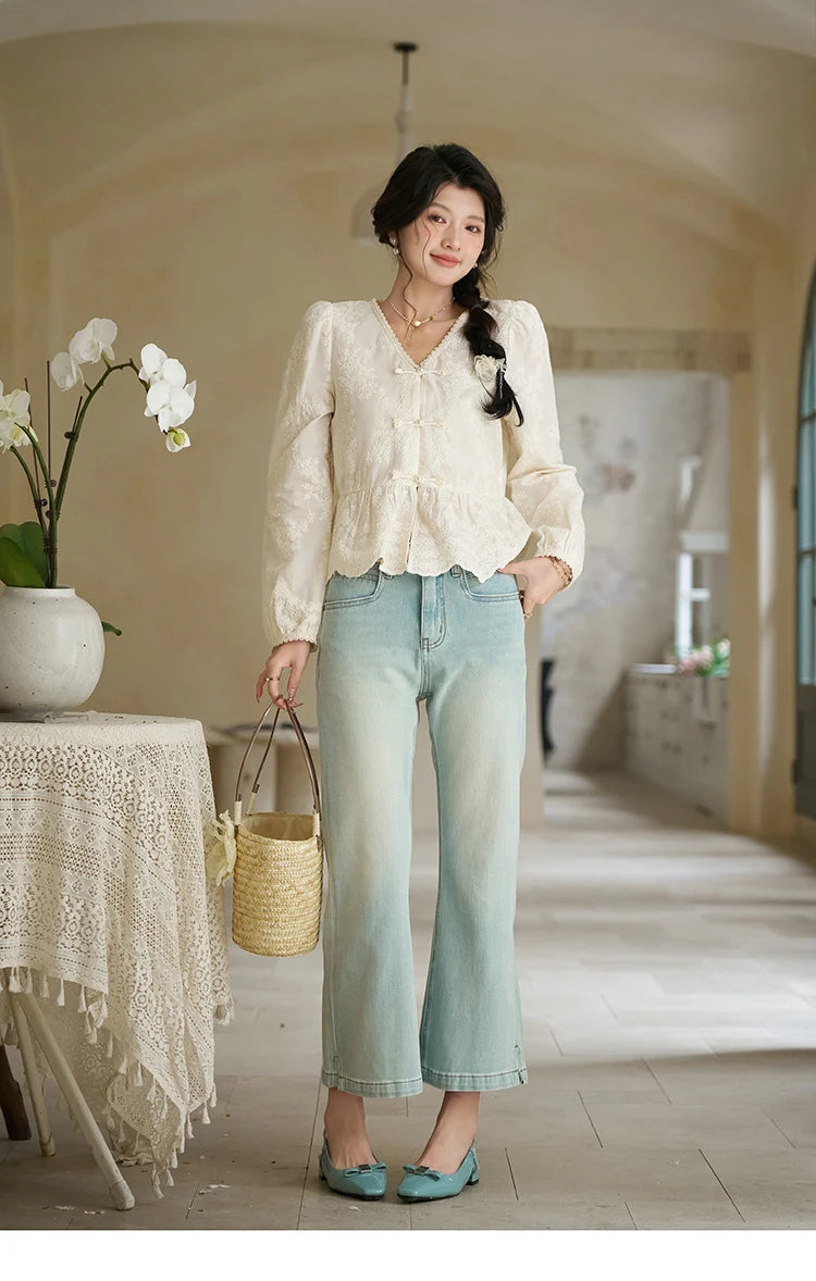 MISHOW Chinese Lace Blouse V-Neck Embroidery MXD14X1433