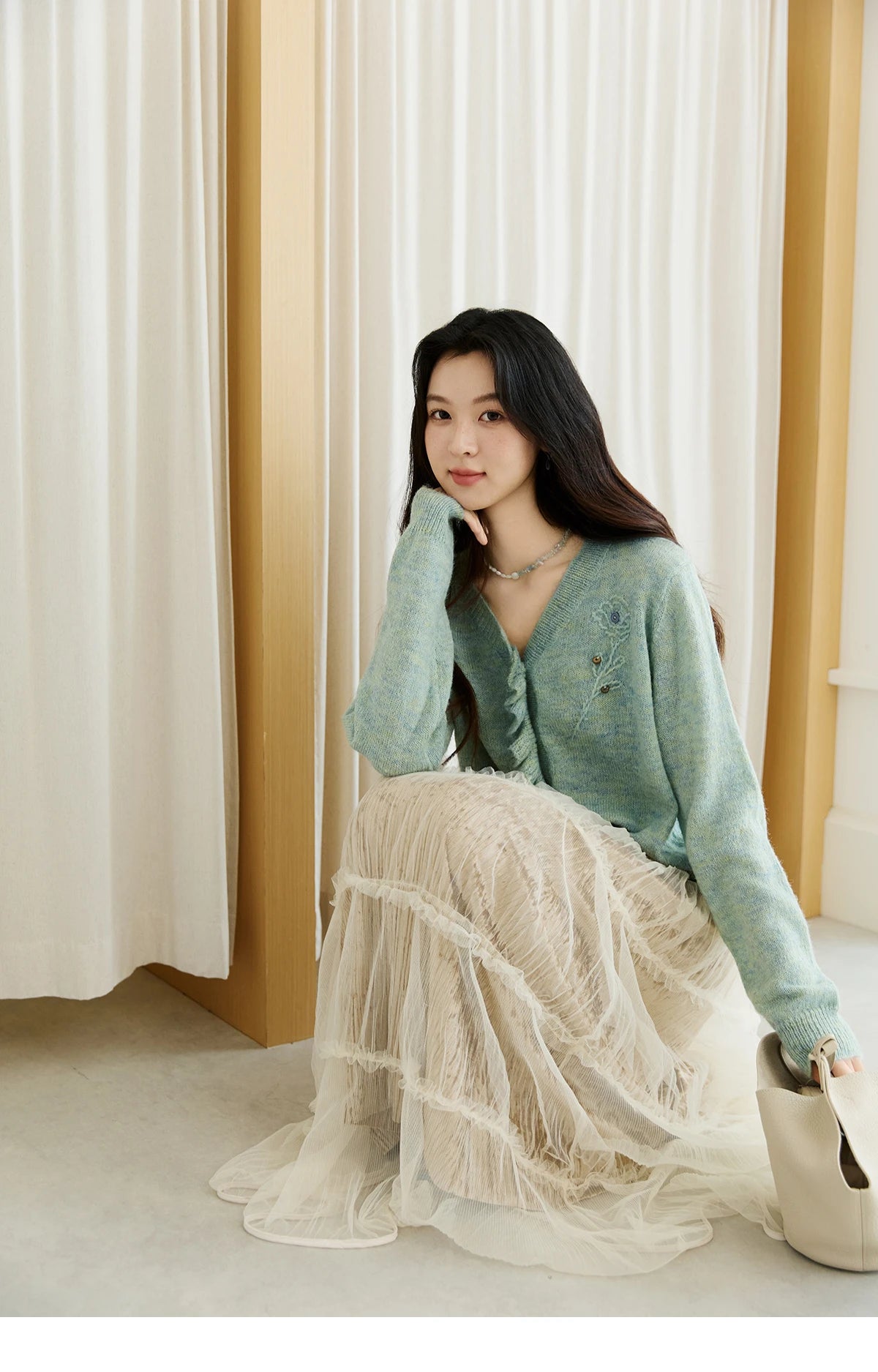 Mishow French Flower Embroidered V-Neck Cardigan MXE47Z2498