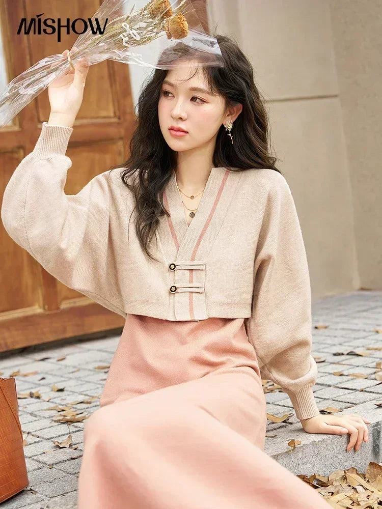 MISHOW Knitted Lantern Sleeve Sweater Dress MXC46L1589