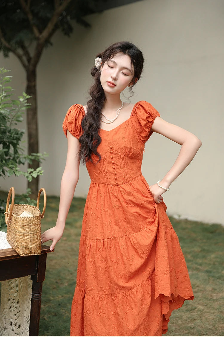 Mishow 100% Cotton Orange Embroidered Sweetheart Dress MXD29L1931