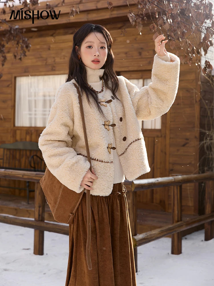 Mishow Retro Apricot Imitation Lambswool Jacket MXE51W0874