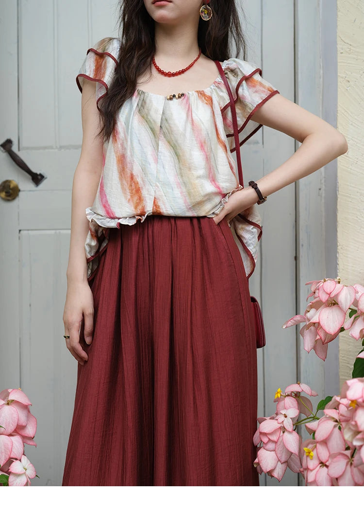 MISHOW Red Wide Leg Pants High Waist Pocket Elastic MXE38K0952