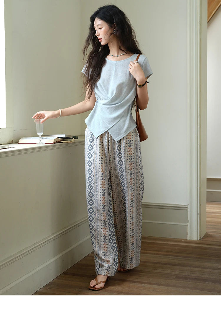 MISHOW Round Neck Knitted T-Shirt Irregular Design Button MXE39T0709