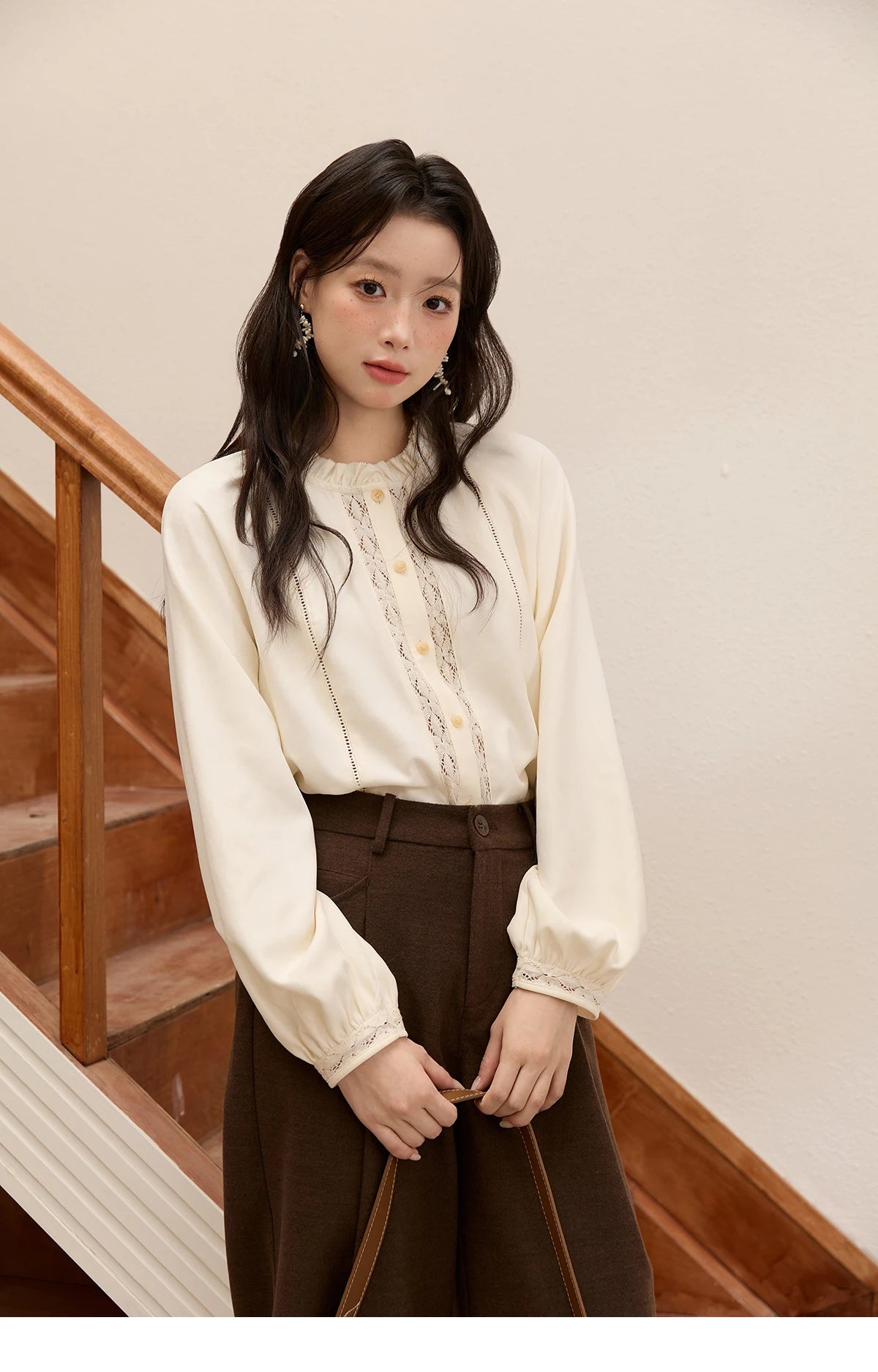MISHOW Brown Wide-Leg Pants High Waist Drape Trousers MXE51K1094