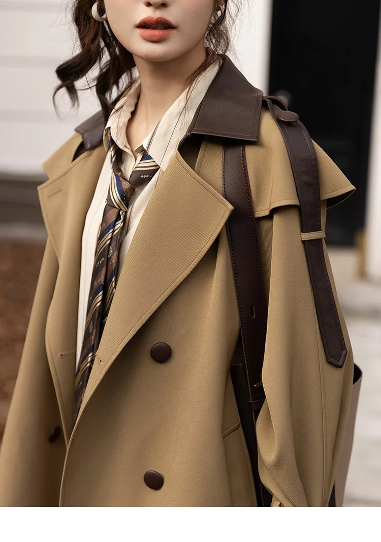 Mishow Polo Collar Patchwork Long Trench Coat MXB33W0399