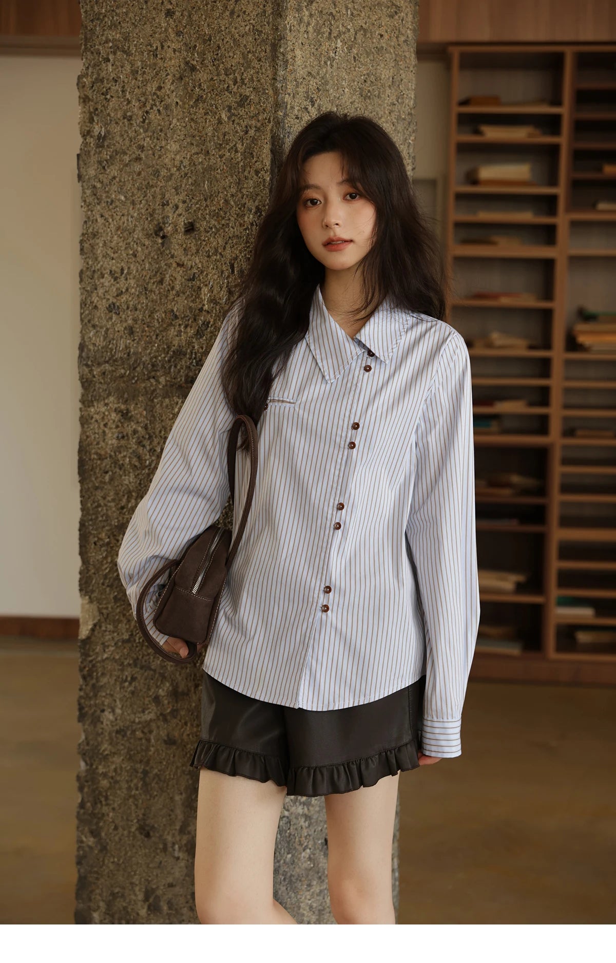 MISHOW Striped Asymmetric Shirt Vintage Loose Long Sleeve MXE42C2375