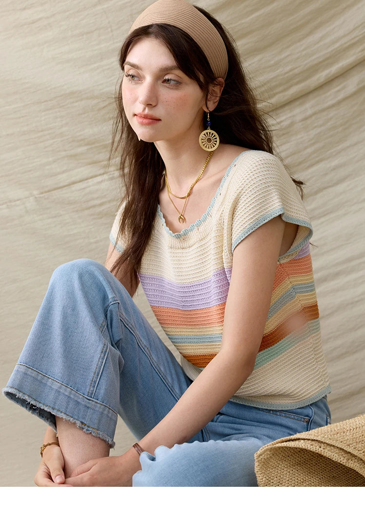 Mishow Striped Round Neck Slim Knit Pullover MXE31Z1222