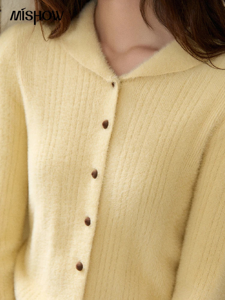 Mishow Yellow Imitation Mink Fur Turn-Down Cardigan MXE89Z2671