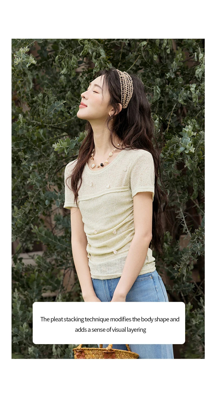Mishow Solid Knit Fold Detail Office Tee MXE32Z1232
