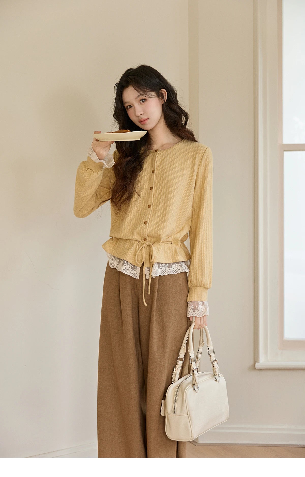 MISHOW Camel Wide Leg Pants High Waist Pleated MXF108K1007