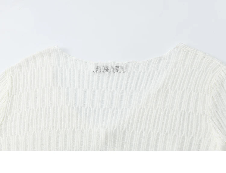 Mishow White V-Neck Slim Knit Summer Cardigan MXE16Z1193