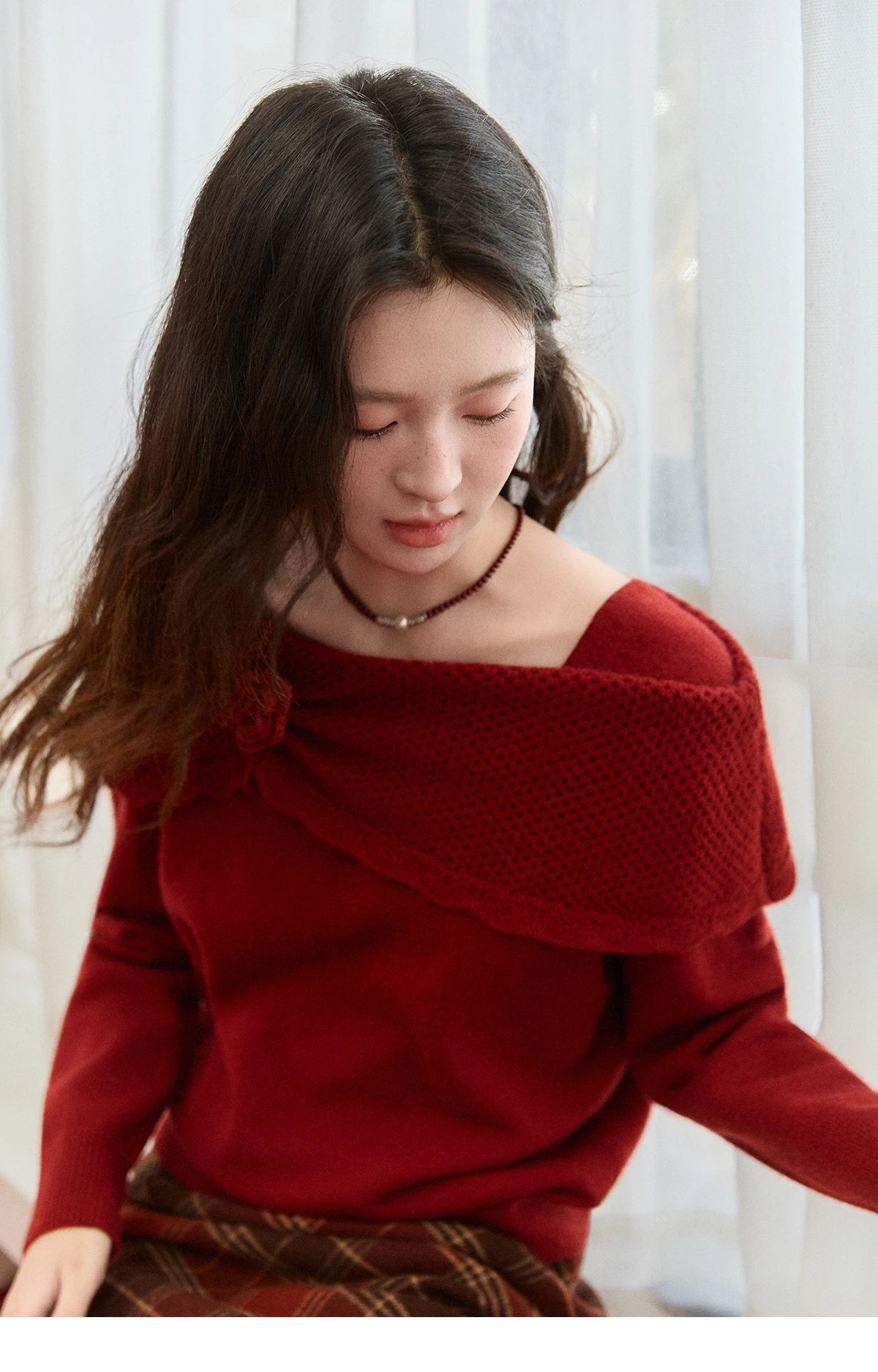 Mishow Christmas Red 3D Flower Alpaca Sweater MXE94Z2889