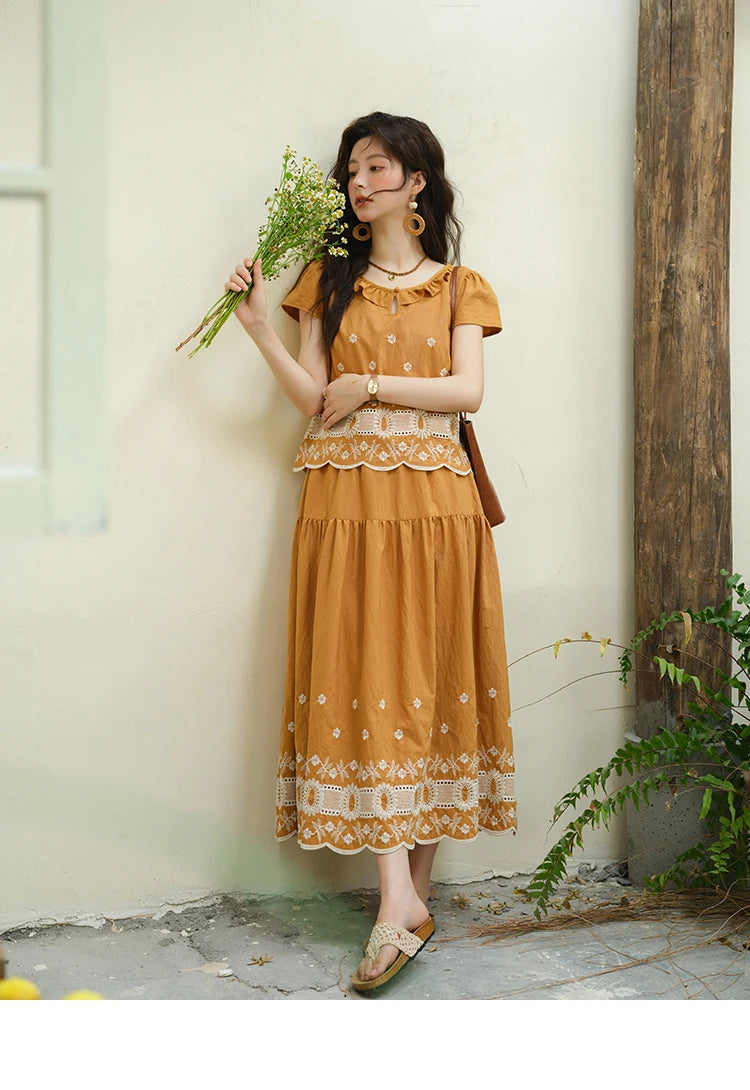 Mishow French Lace Embroidery Blouse & A-Line Skirt Set MXE39T0645