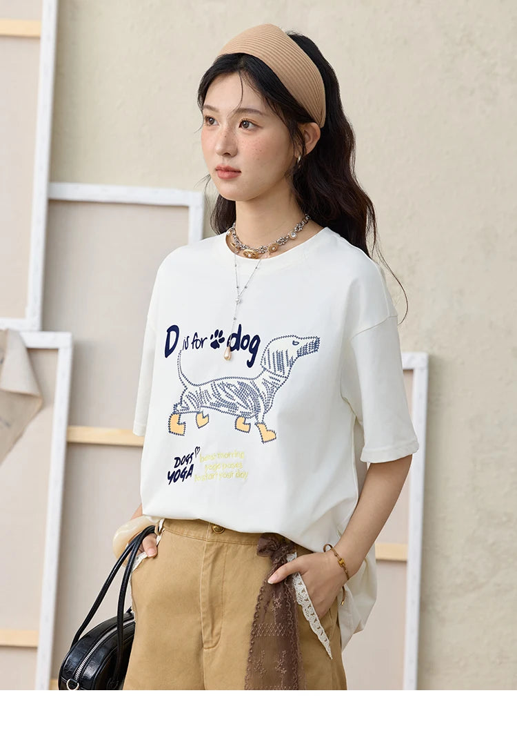 Mishow Flocked Puppy Print Loose Tee MXE33T0542